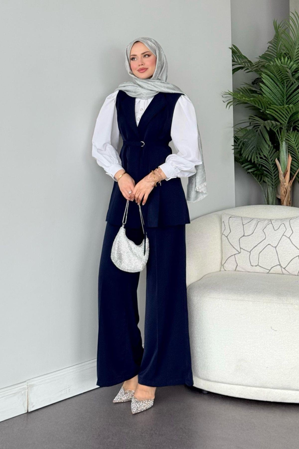Ruha Yelekli Takım Lacivert, Fiyatları Ruha Yelekli Takım Lacivert- Haza Moda 