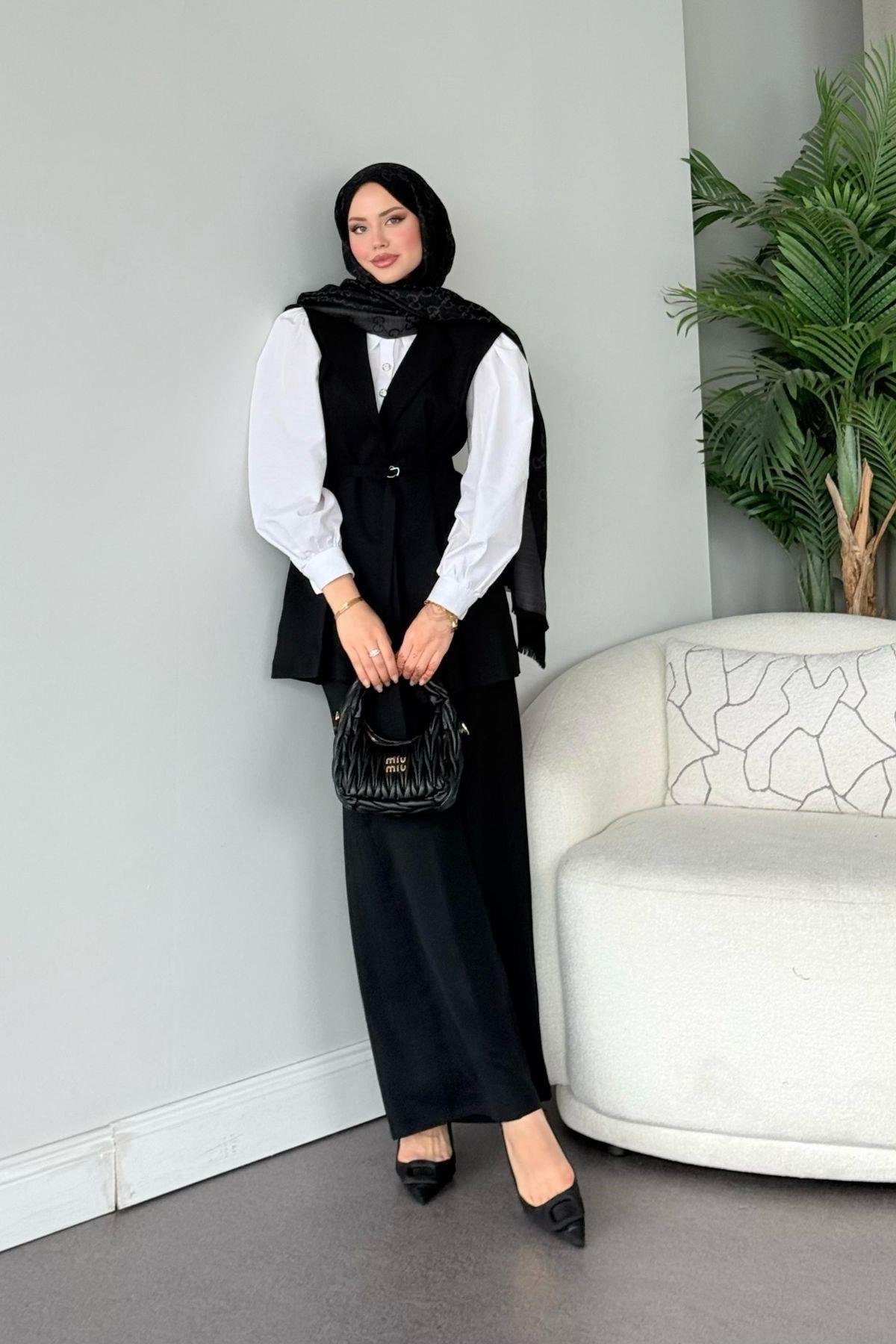 Ruha Yelekli Takım Siyah, Fiyatları Ruha Yelekli Takım Siyah- Haza Moda 