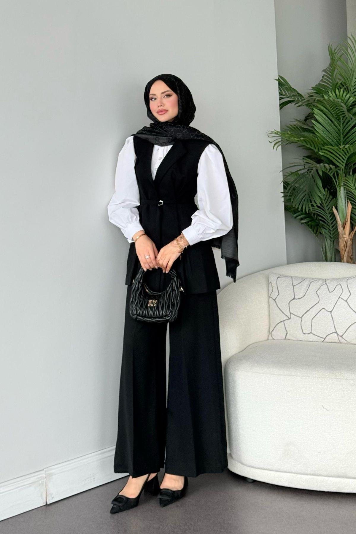 Ruha Yelekli Takım Siyah, Fiyatları Ruha Yelekli Takım Siyah- Haza Moda 