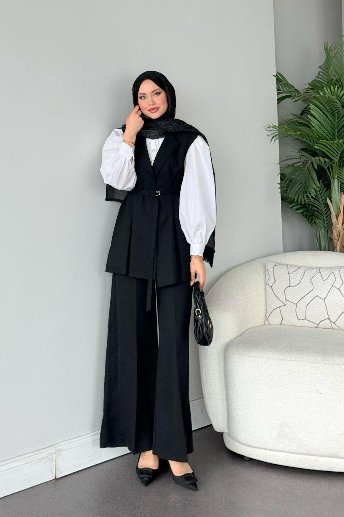 Ruha Yelekli Takım Siyah, Fiyatları Ruha Yelekli Takım Siyah- Haza Moda 