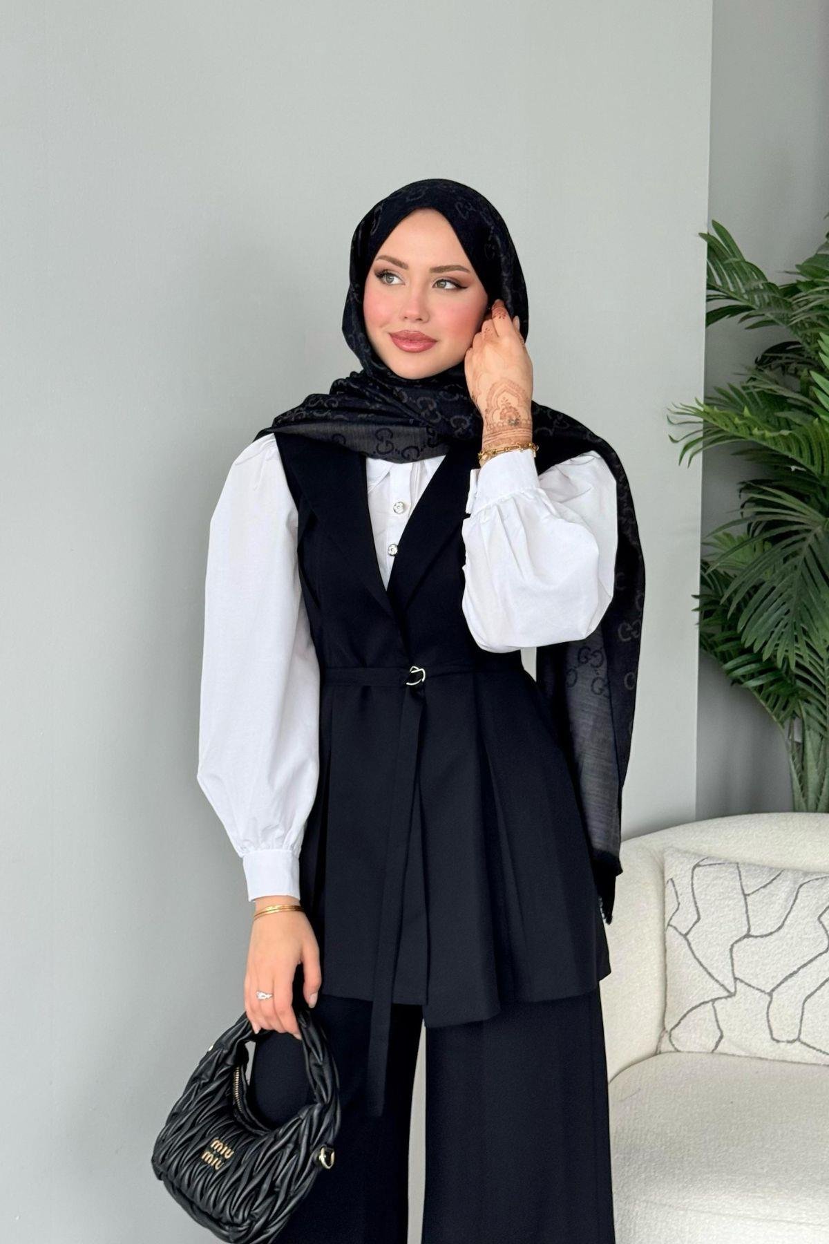 Ruha Yelekli Takım Siyah, Fiyatları Ruha Yelekli Takım Siyah- Haza Moda 