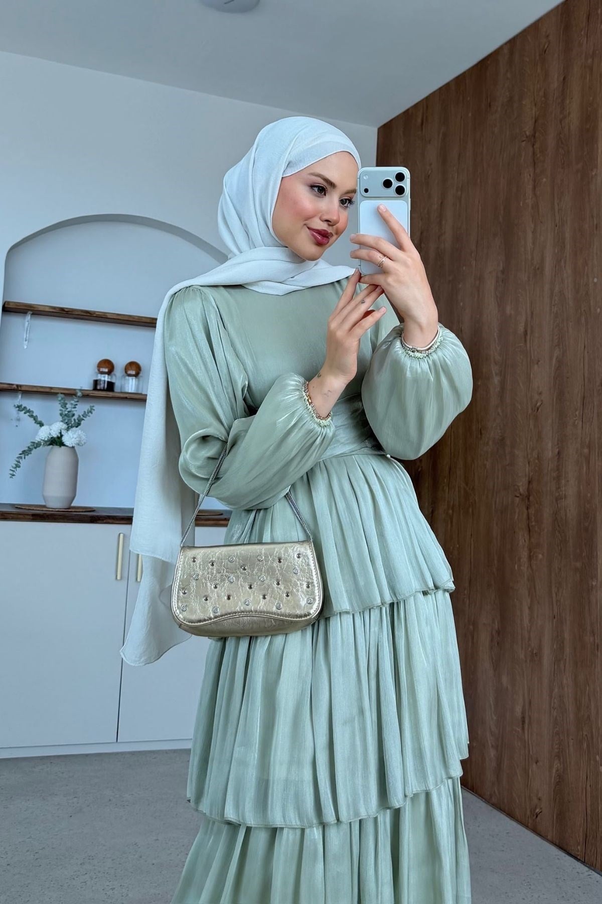 Rumela Kat Kat Saten Elbise Mint, Fiyatları 