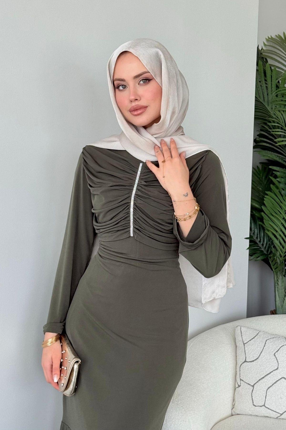 Rüveyda Sandy Elbise Haki, Fiyatları Rüveyda Sandy Elbise Haki - Haza Moda