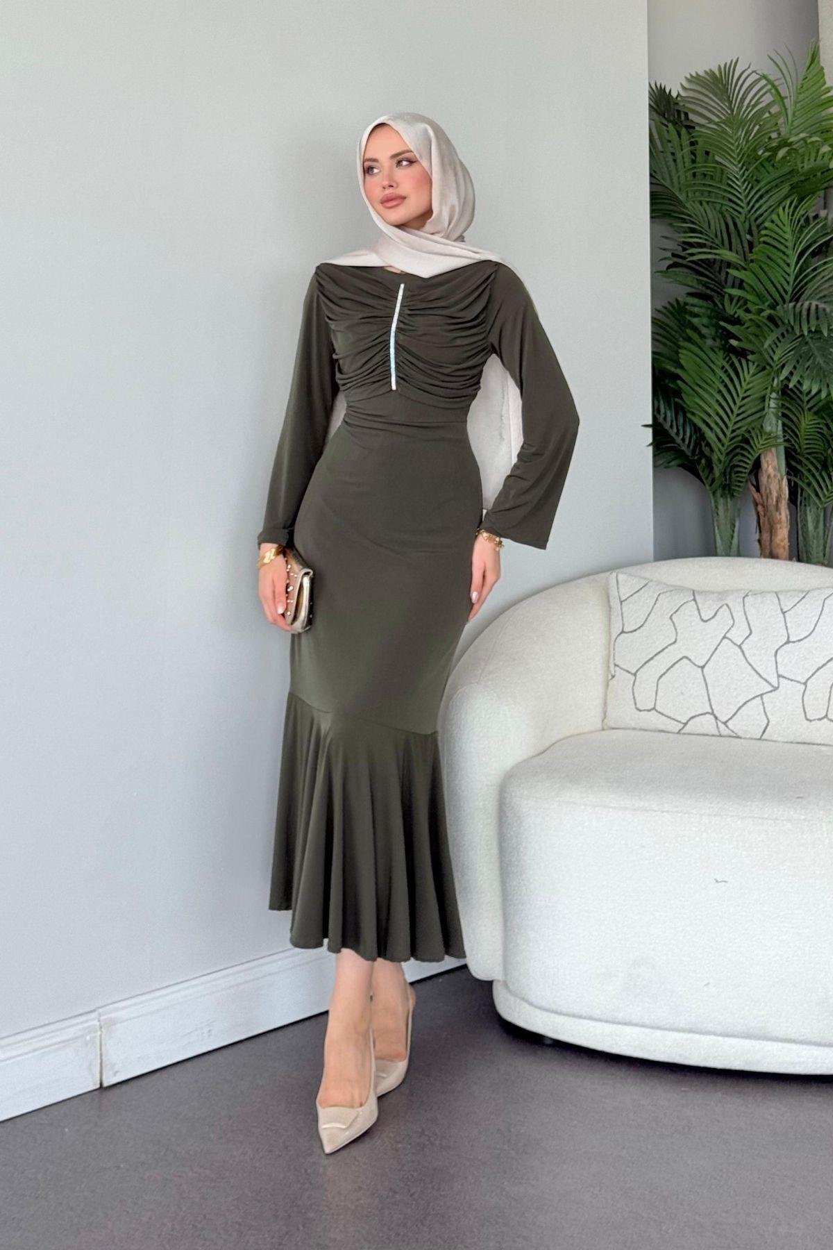 Rüveyda Sandy Elbise Haki, Fiyatları Rüveyda Sandy Elbise Haki - Haza Moda