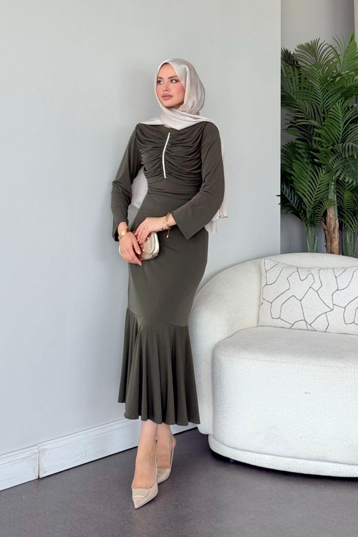 Rüveyda Sandy Elbise Haki, Fiyatları Rüveyda Sandy Elbise Haki - Haza Moda