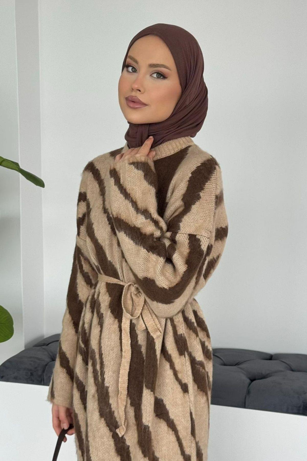 Safari Zebra Desen Elbise Camel, Fiyatları 