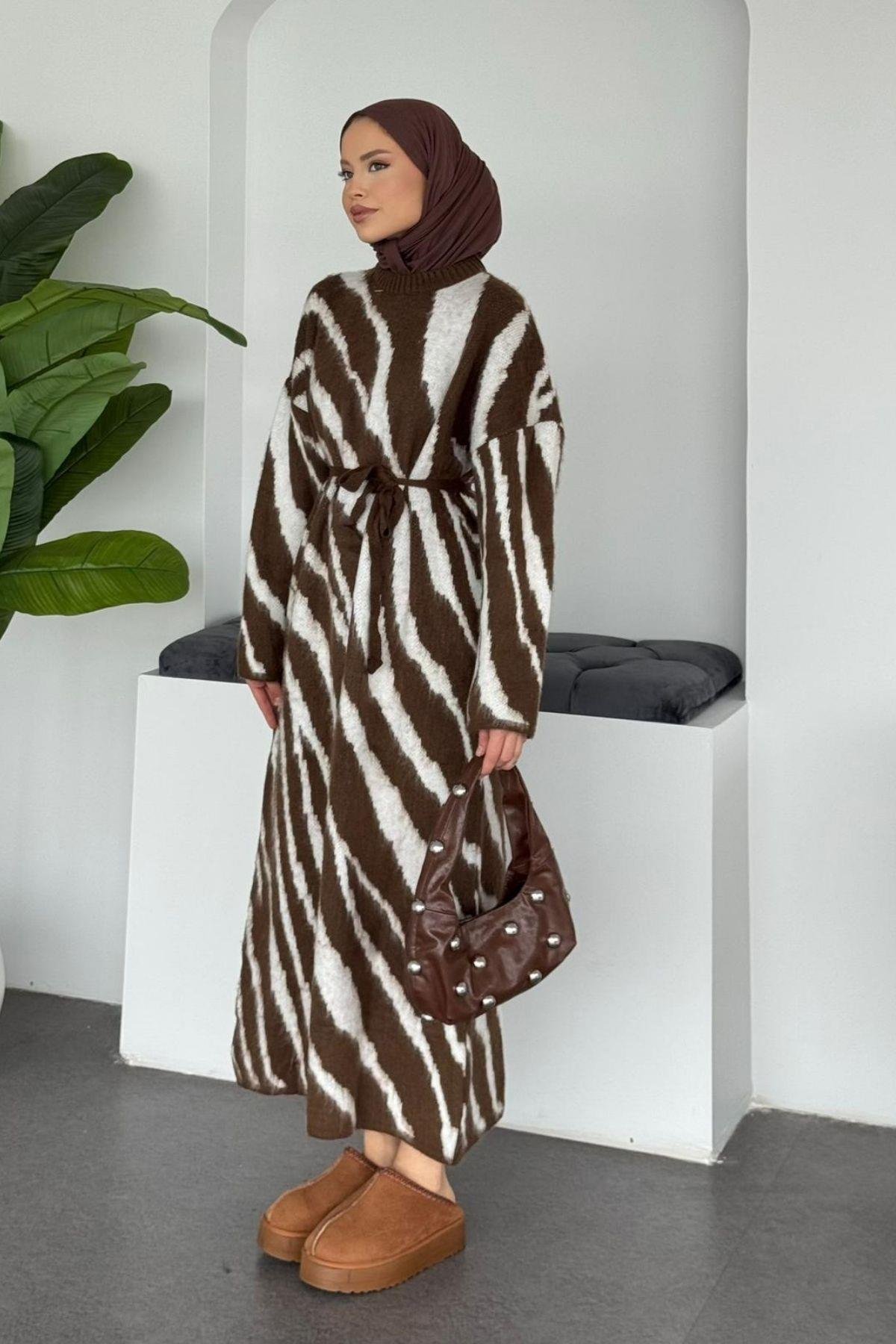 Safari Zebra Desen Elbise Kahve, Fiyatları 