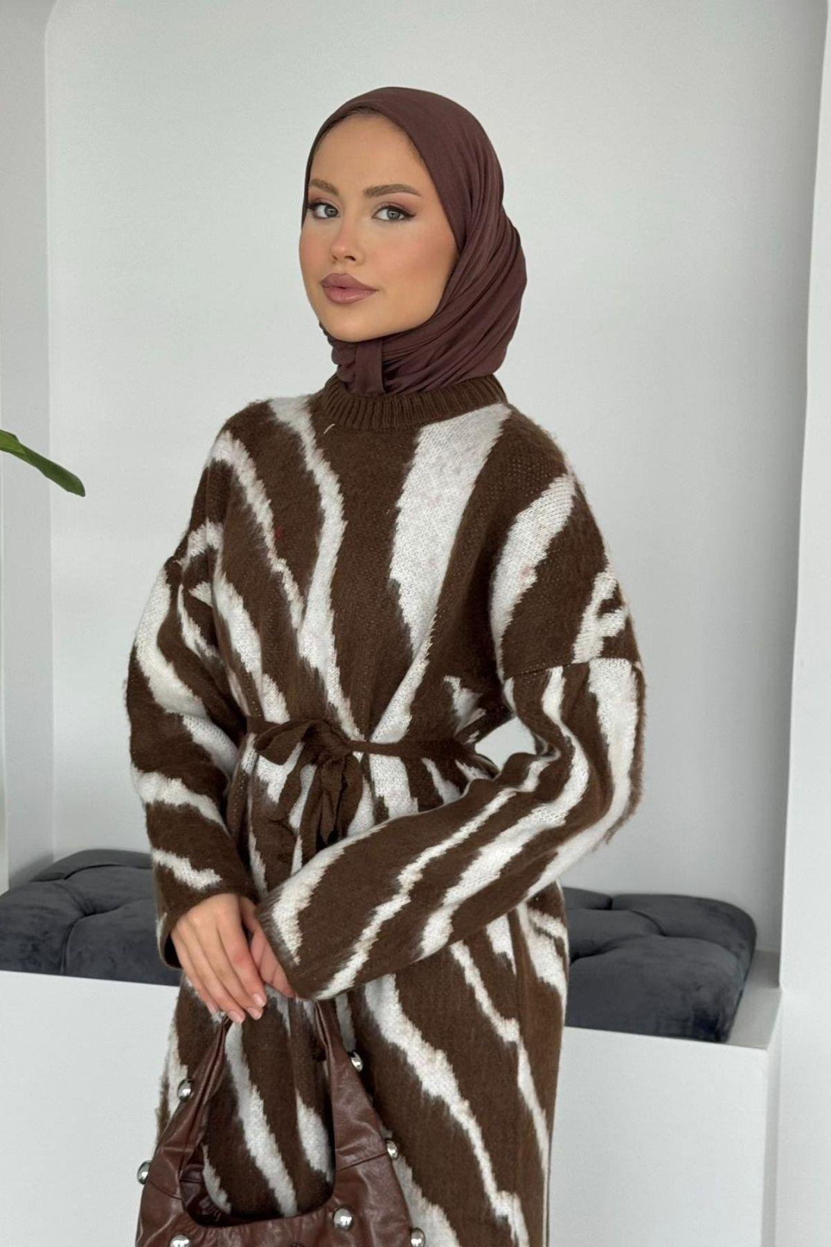 Safari Zebra Desen Elbise Kahve, Fiyatları 