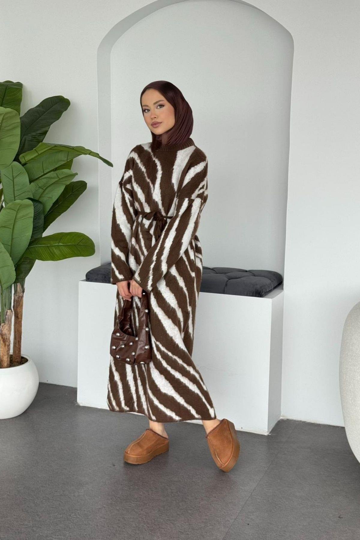 Safari Zebra Desen Elbise Kahve, Fiyatları 