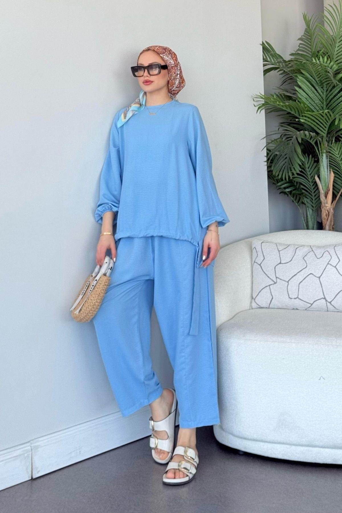 Şalvar Takım Bebe Mavi, Fiyatları Şalvar Airobin Takım Bebe Mavi - Haza Moda 