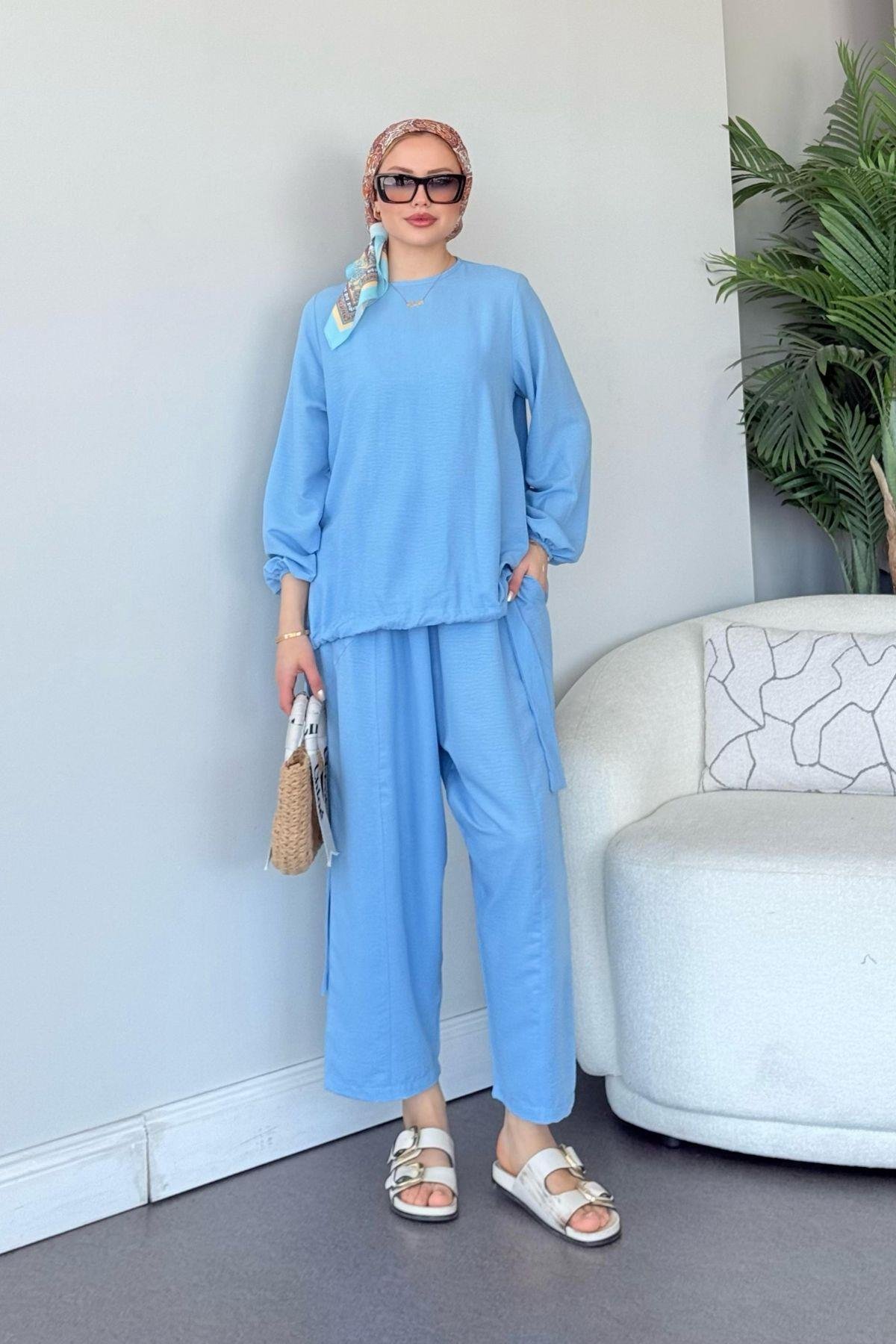 Şalvar Takım Bebe Mavi, Fiyatları Şalvar Airobin Takım Bebe Mavi - Haza Moda 