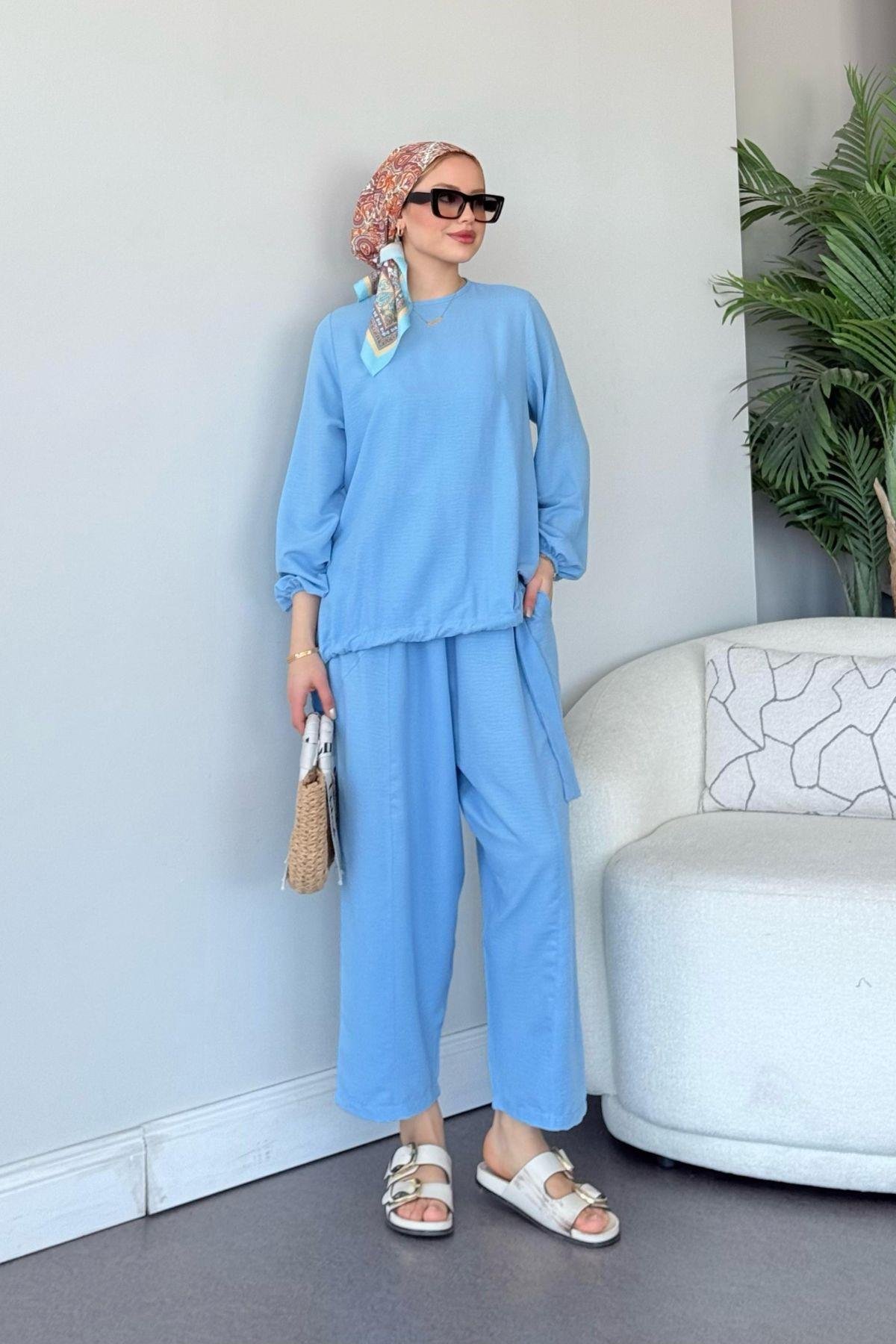 Şalvar Takım Bebe Mavi, Fiyatları Şalvar Airobin Takım Bebe Mavi - Haza Moda 