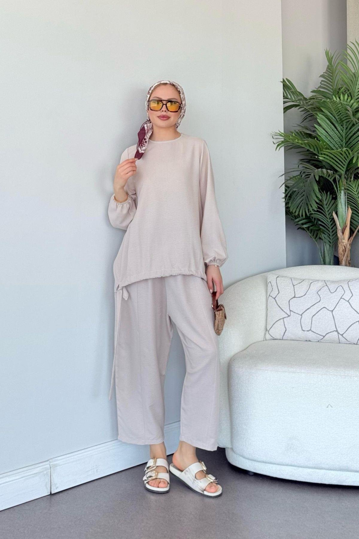 Şalvar Takım Bej, Fiyatları Şalvar Airobin Takım Bej- Haza Moda 
