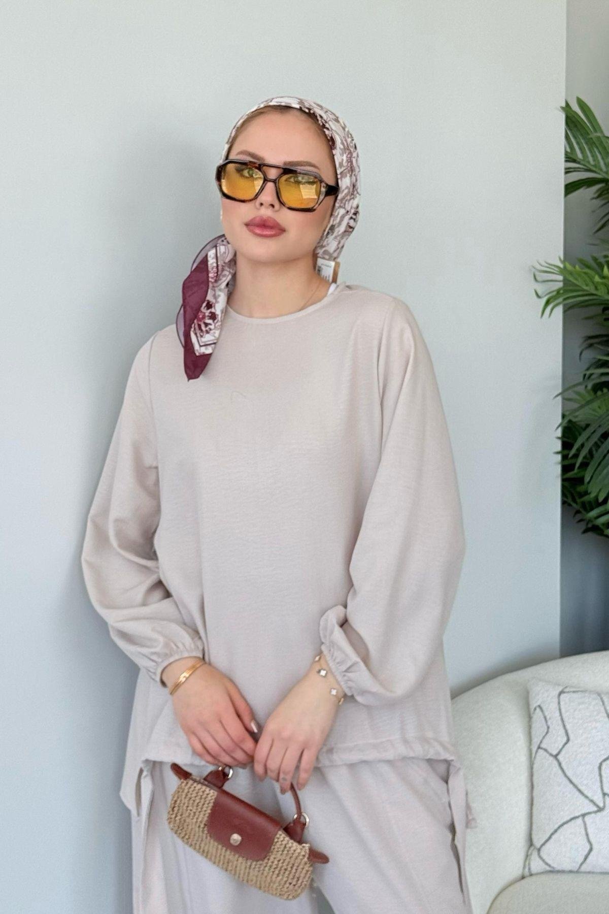 Şalvar Takım Bej, Fiyatları Şalvar Airobin Takım Bej- Haza Moda 