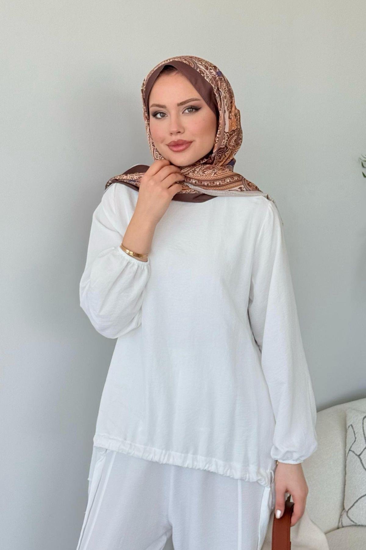 Şalvar Takım Beyaz, Fiyatları Şalvar Airobin Takım Beyaz- Haza Moda 