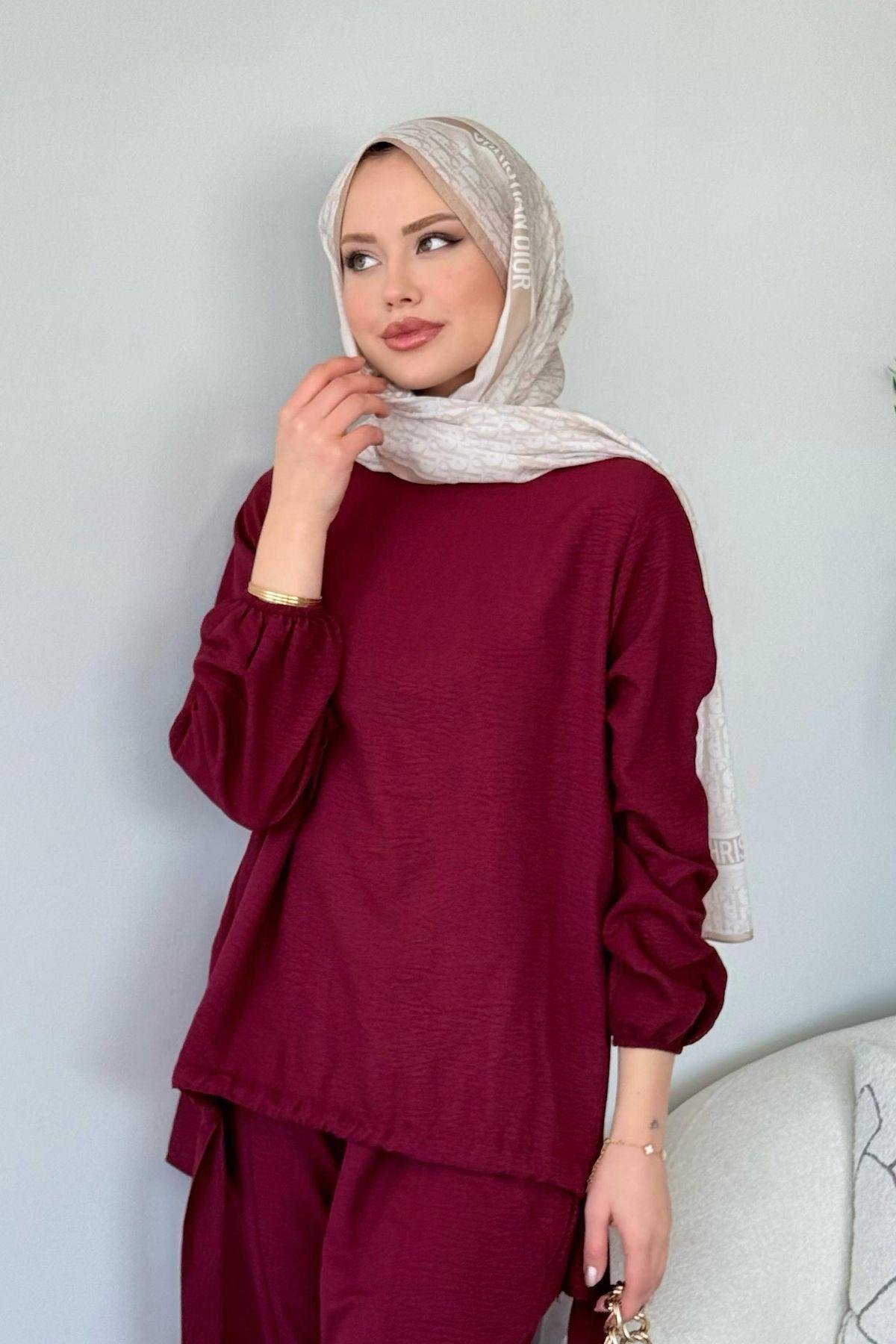 Şalvar Takım Bordo, Fiyatları Şalvar Airobin Takım Bordo - Haza Moda 