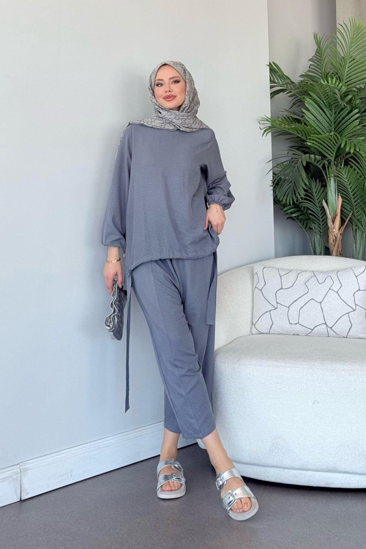 Şalvar Takım Gri, Fiyatları Şalvar Airobin Takım Gri- Haza Moda 