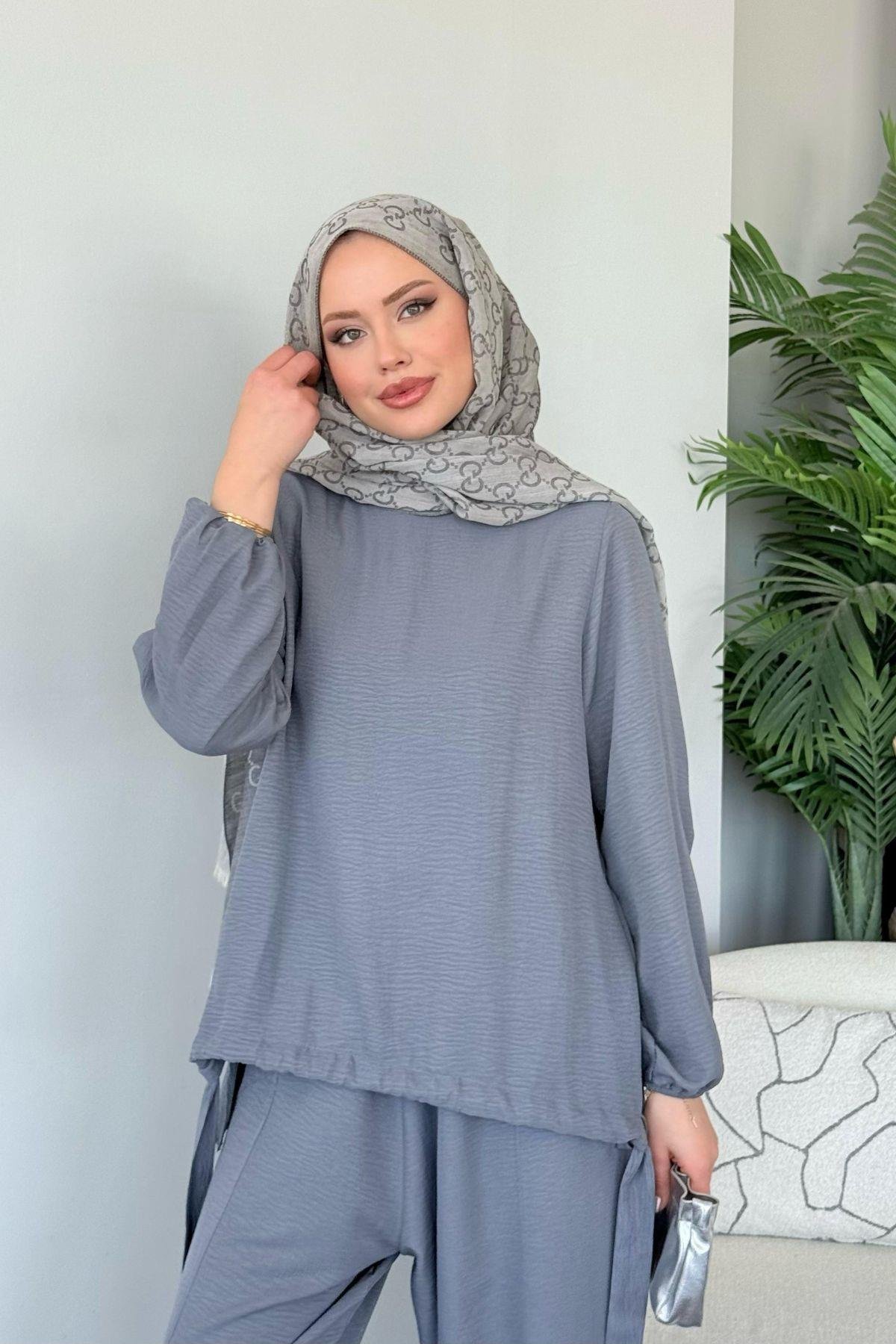 Şalvar Takım Gri, Fiyatları Şalvar Airobin Takım Gri- Haza Moda 