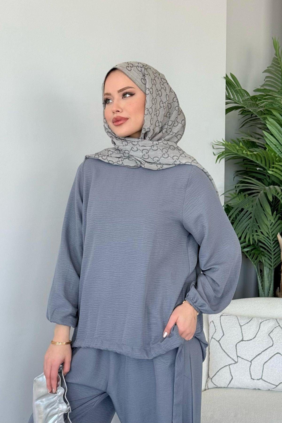 Şalvar Takım Gri, Fiyatları Şalvar Airobin Takım Gri- Haza Moda 