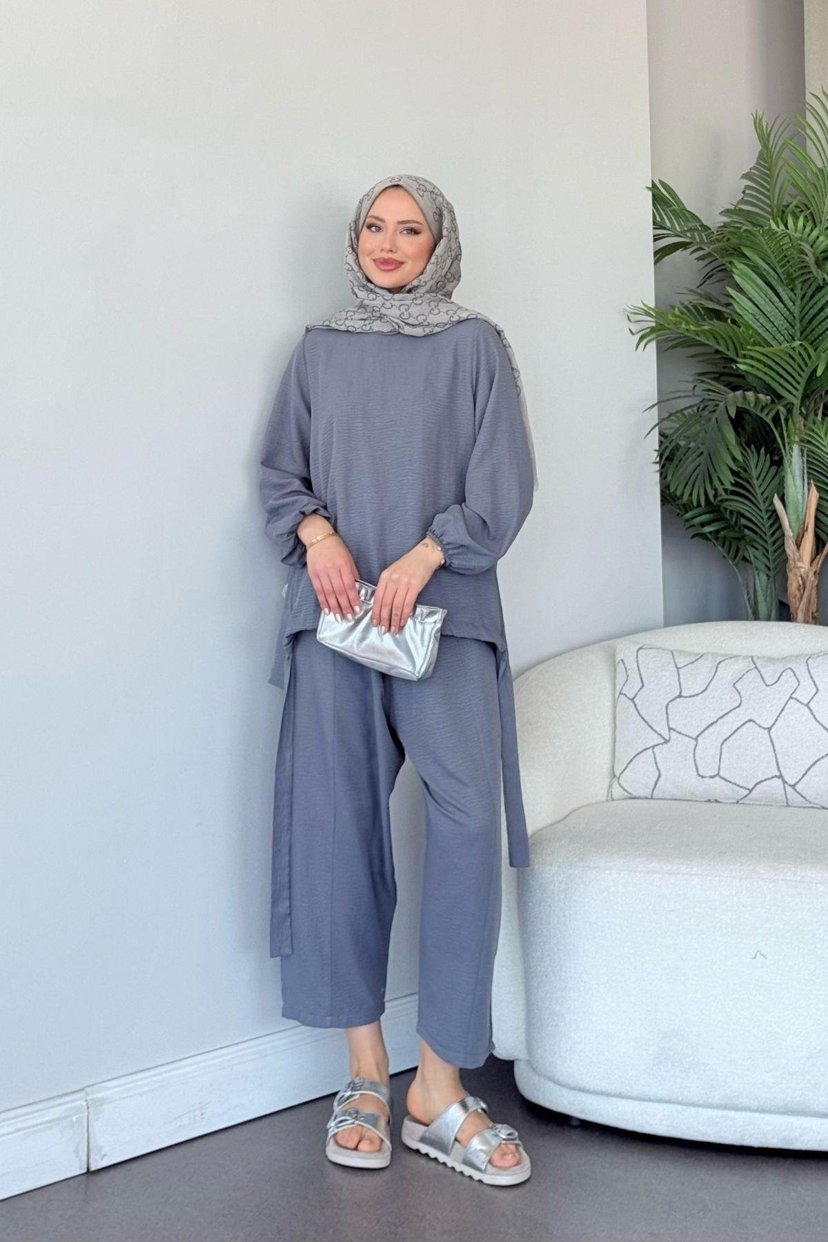 Şalvar Takım Gri, Fiyatları Şalvar Airobin Takım Gri- Haza Moda 