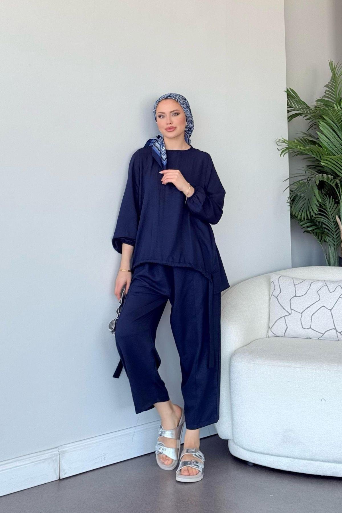 Şalvar Takım Lacivert, Fiyatları Şalvar Airobin Takım Lacivert- Haza Moda 