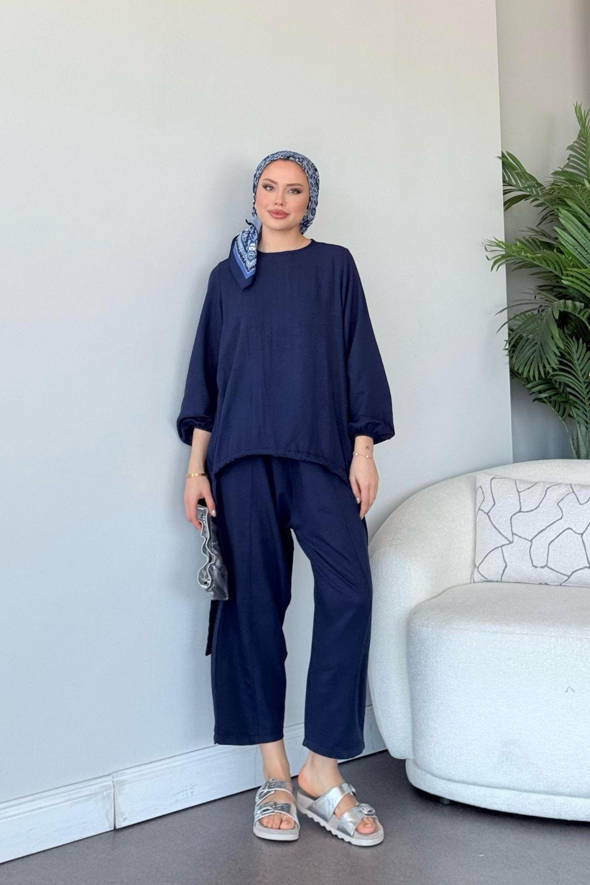 Şalvar Takım Lacivert, Fiyatları Şalvar Airobin Takım Lacivert- Haza Moda 