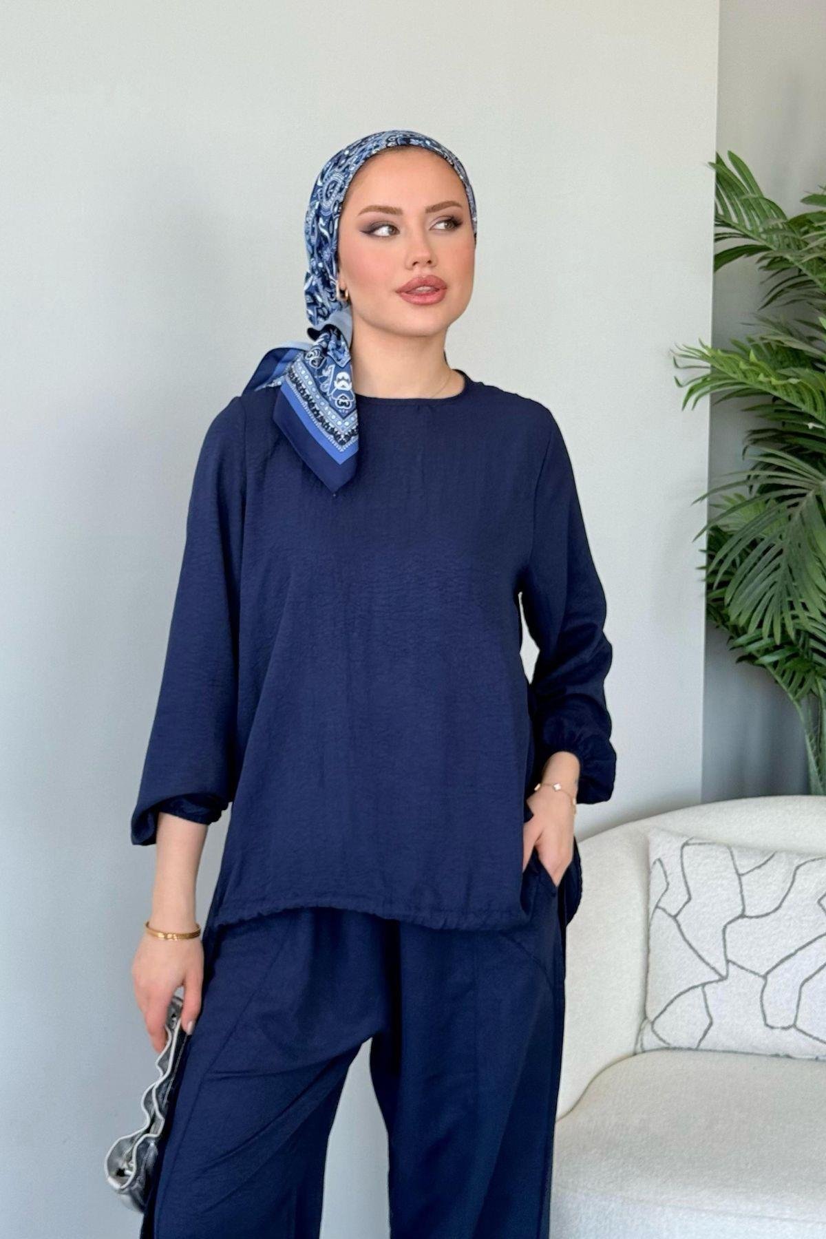 Şalvar Takım Lacivert, Fiyatları Şalvar Airobin Takım Lacivert- Haza Moda 