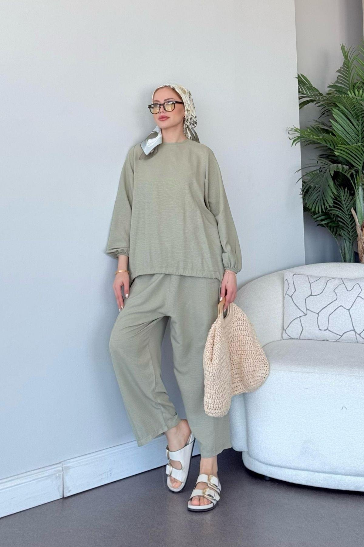 Şalvar Takım Mint, Fiyatları Şalvar Airobin Takım Mİnt - Haza Moda 