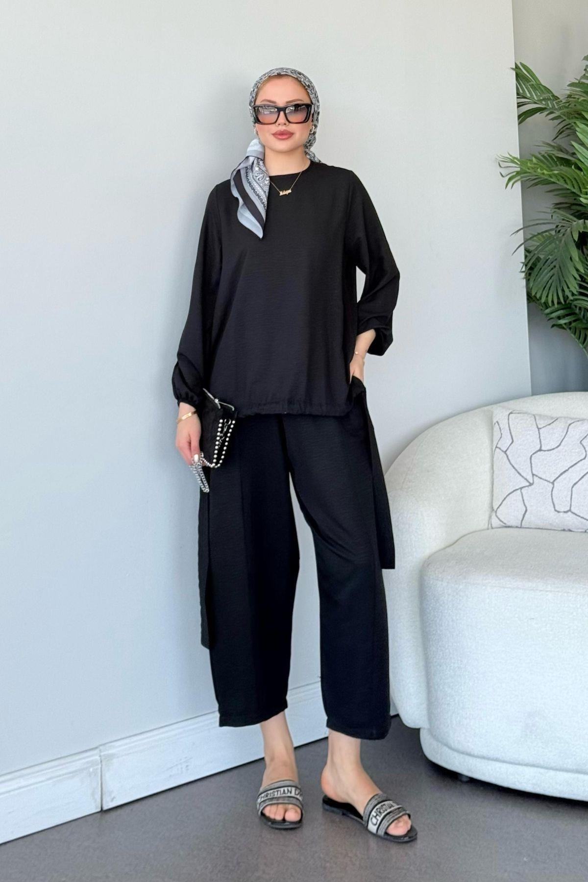 Şalvar Takım Siyah, Fiyatları Şalvar Airobin Takım Siyah- Haza Moda 