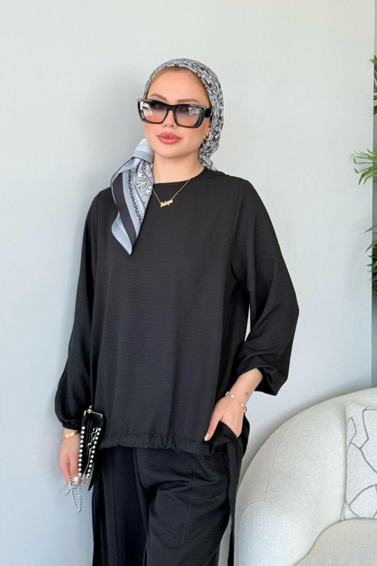 Şalvar Takım Siyah, Fiyatları Şalvar Airobin Takım Siyah- Haza Moda 