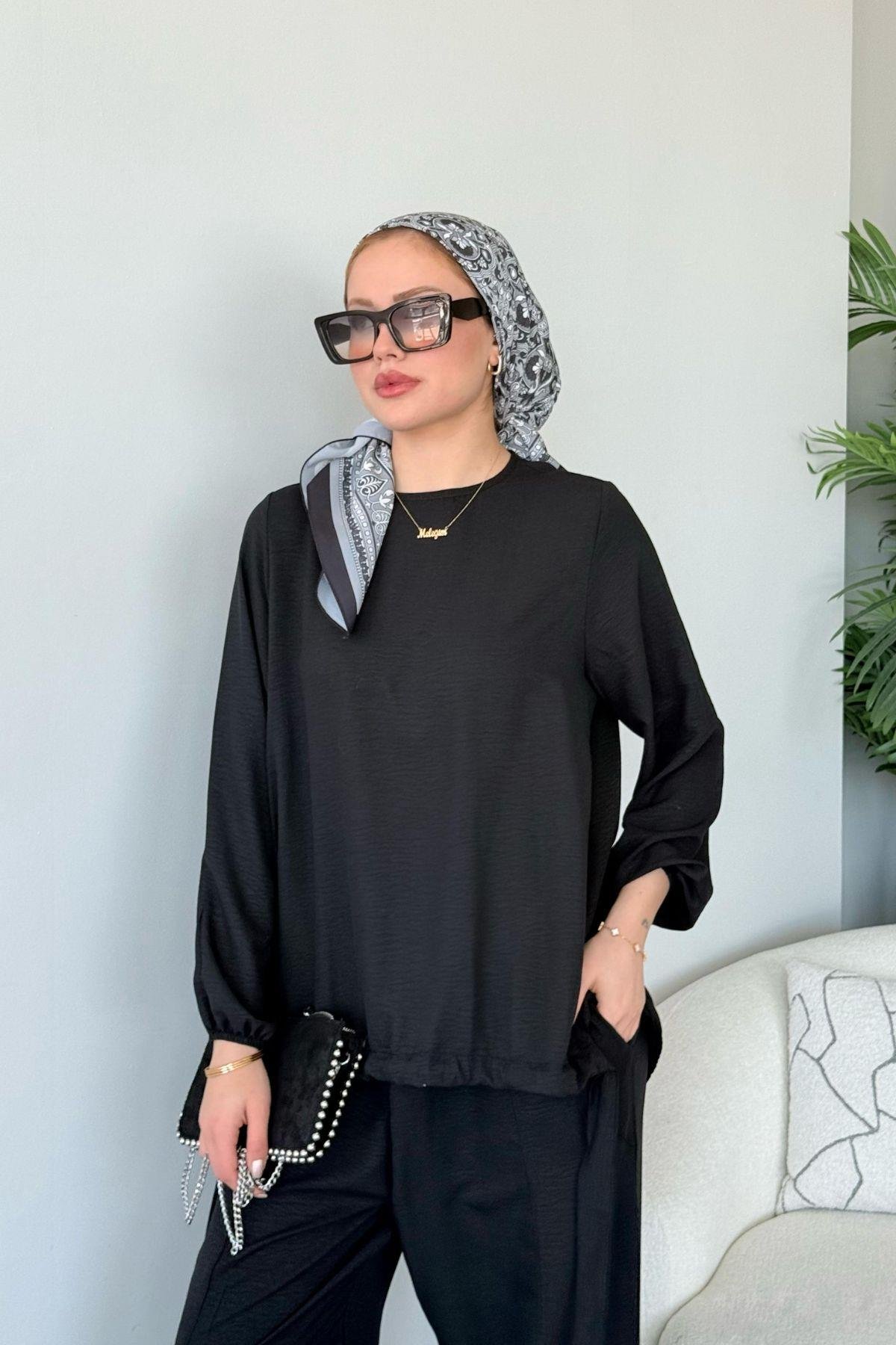 Şalvar Takım Siyah, Fiyatları Şalvar Airobin Takım Siyah- Haza Moda 