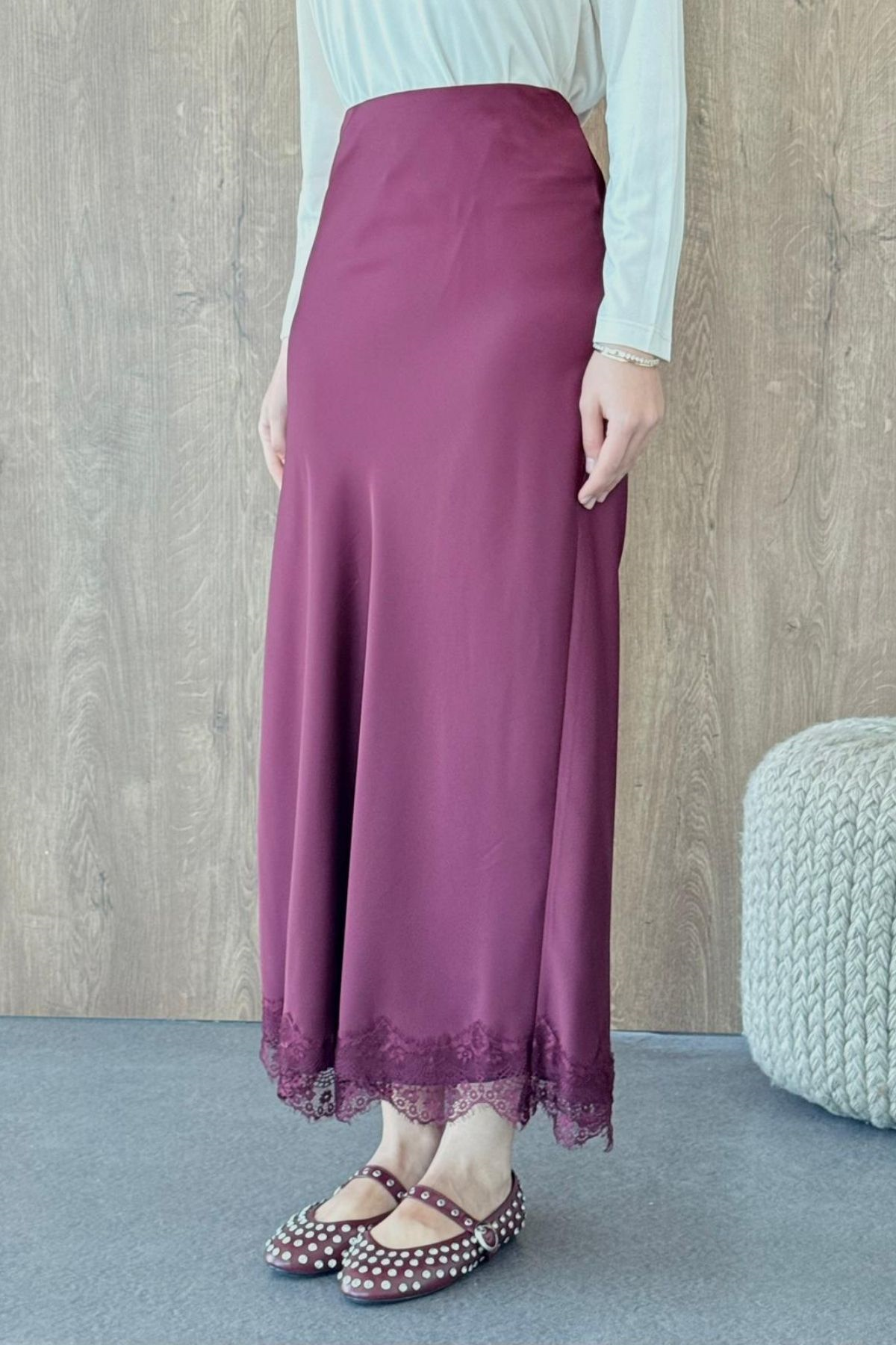 Samara Danteli Saten Etek Mürdüm, Fiyatları Samara Danteli Saten Etek Mürdüm| Haza Moda