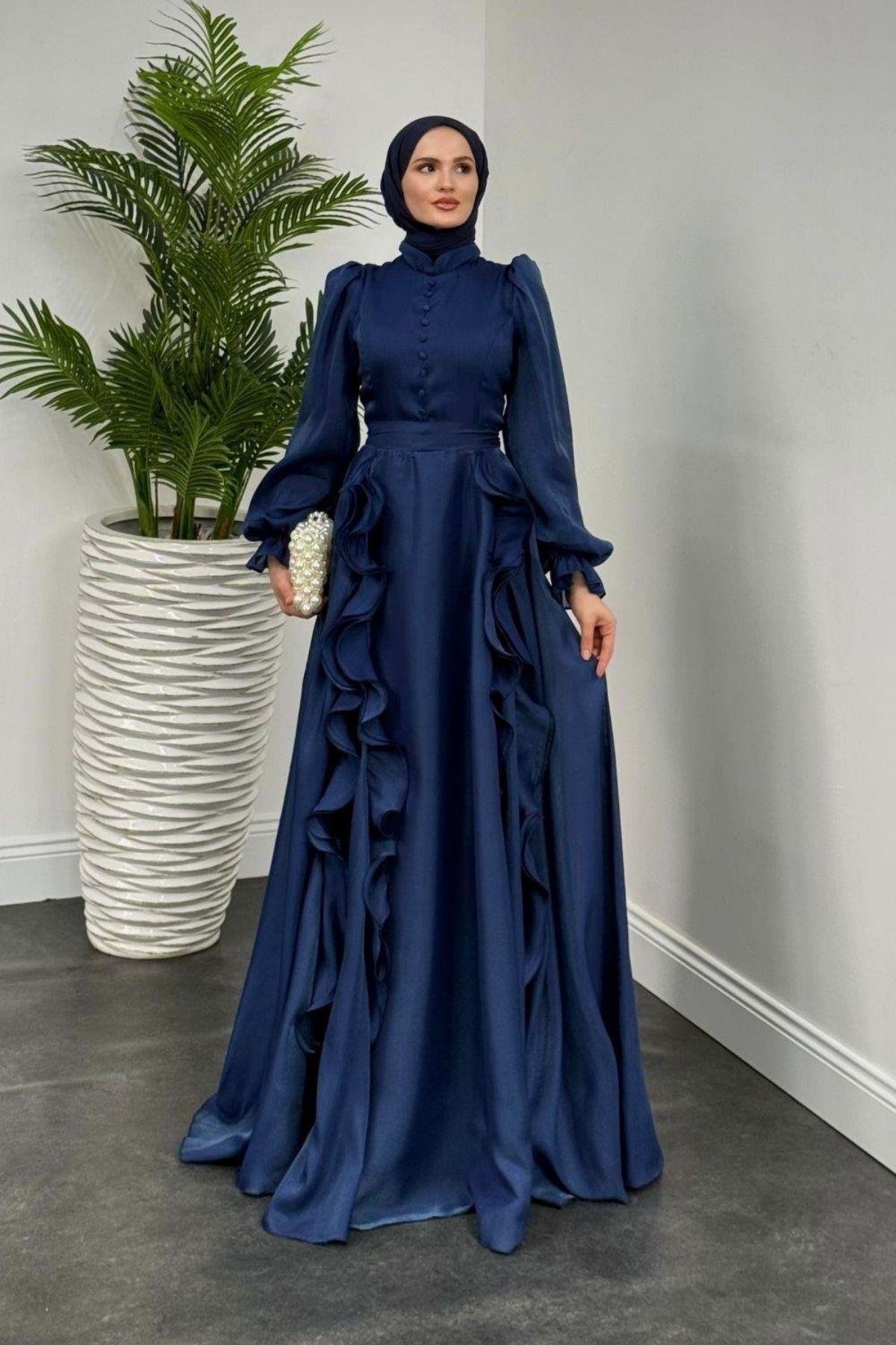 Samira Janjan Abiye Lacivert, Fiyatları Samira Janjan Abiye Lacivert- Haza Moda 
