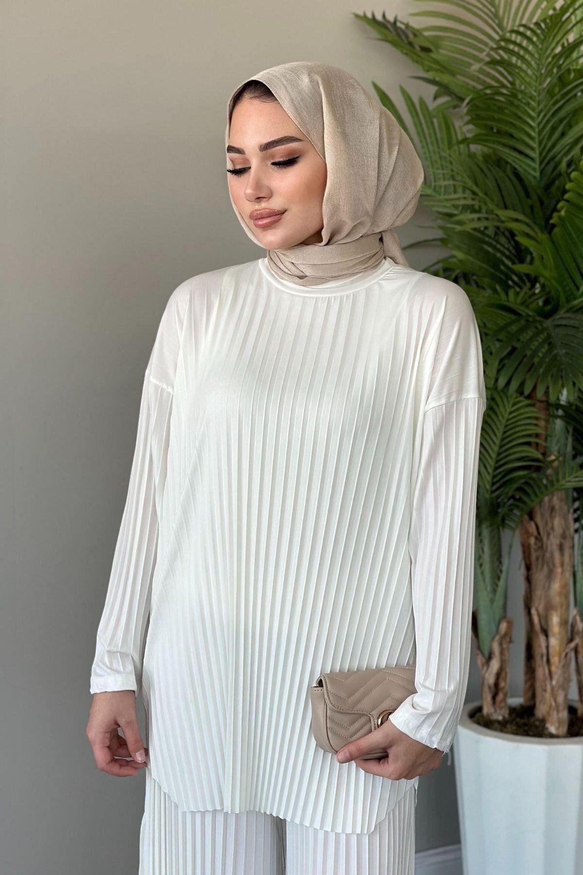 Sandy Takım Pilisoley Beyaz, Fiyatları Sandy Takım Pilisoley Beyaz – Haza Moda | Tesettür Giyim