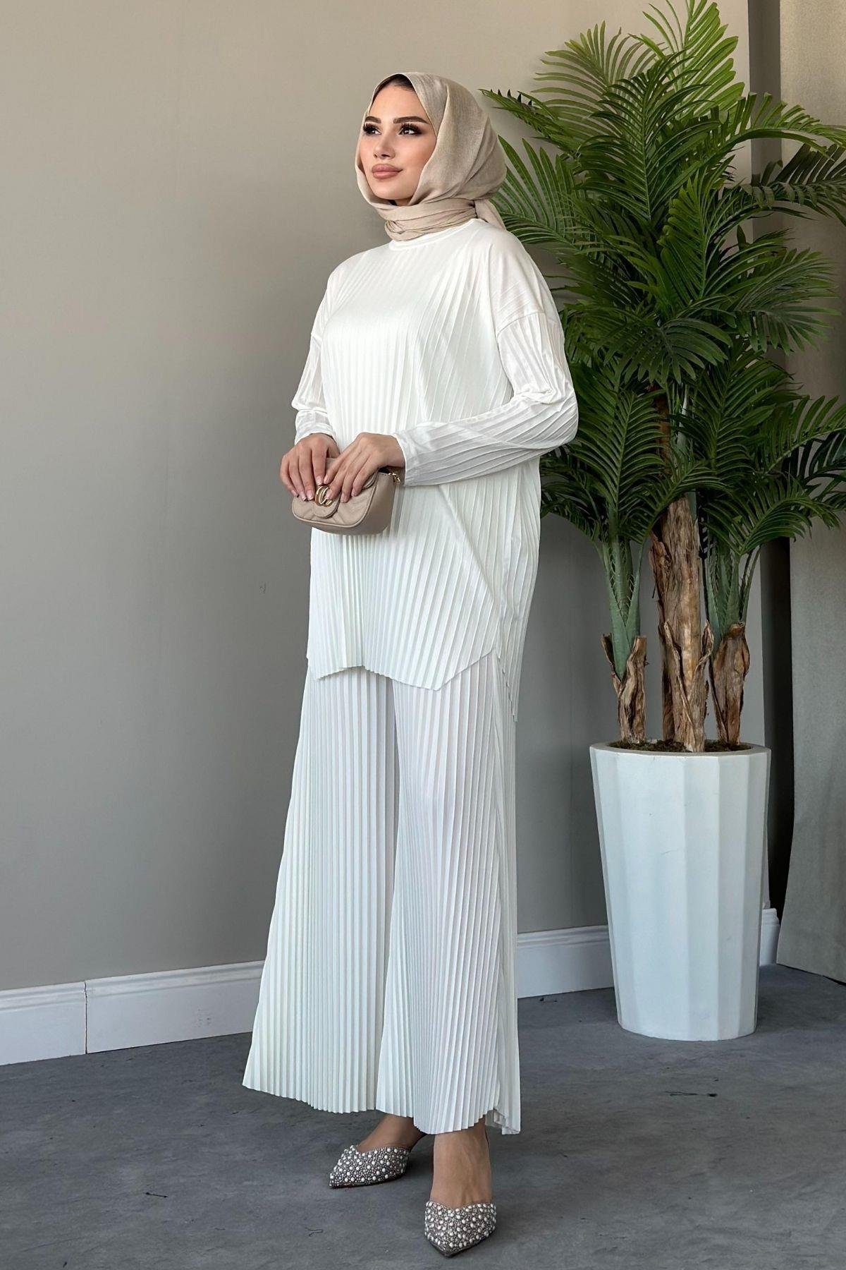 Sandy Takım Pilisoley Beyaz, Fiyatları Sandy Takım Pilisoley Beyaz – Haza Moda | Tesettür Giyim