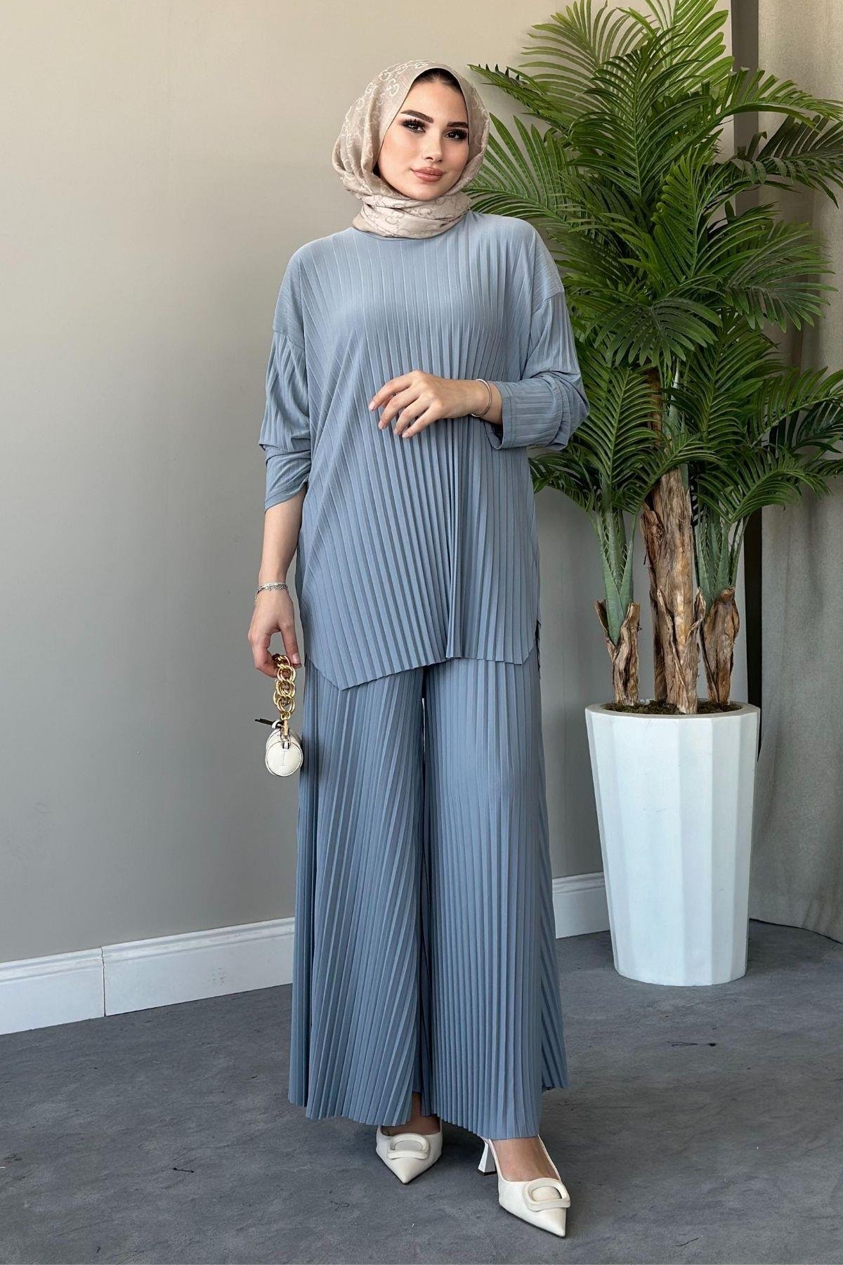 Sandy Suit Pilisoley Gray, Fiyatları Sandy Team Pilisoley Gray - Haza Moda | Hijab Clothing
