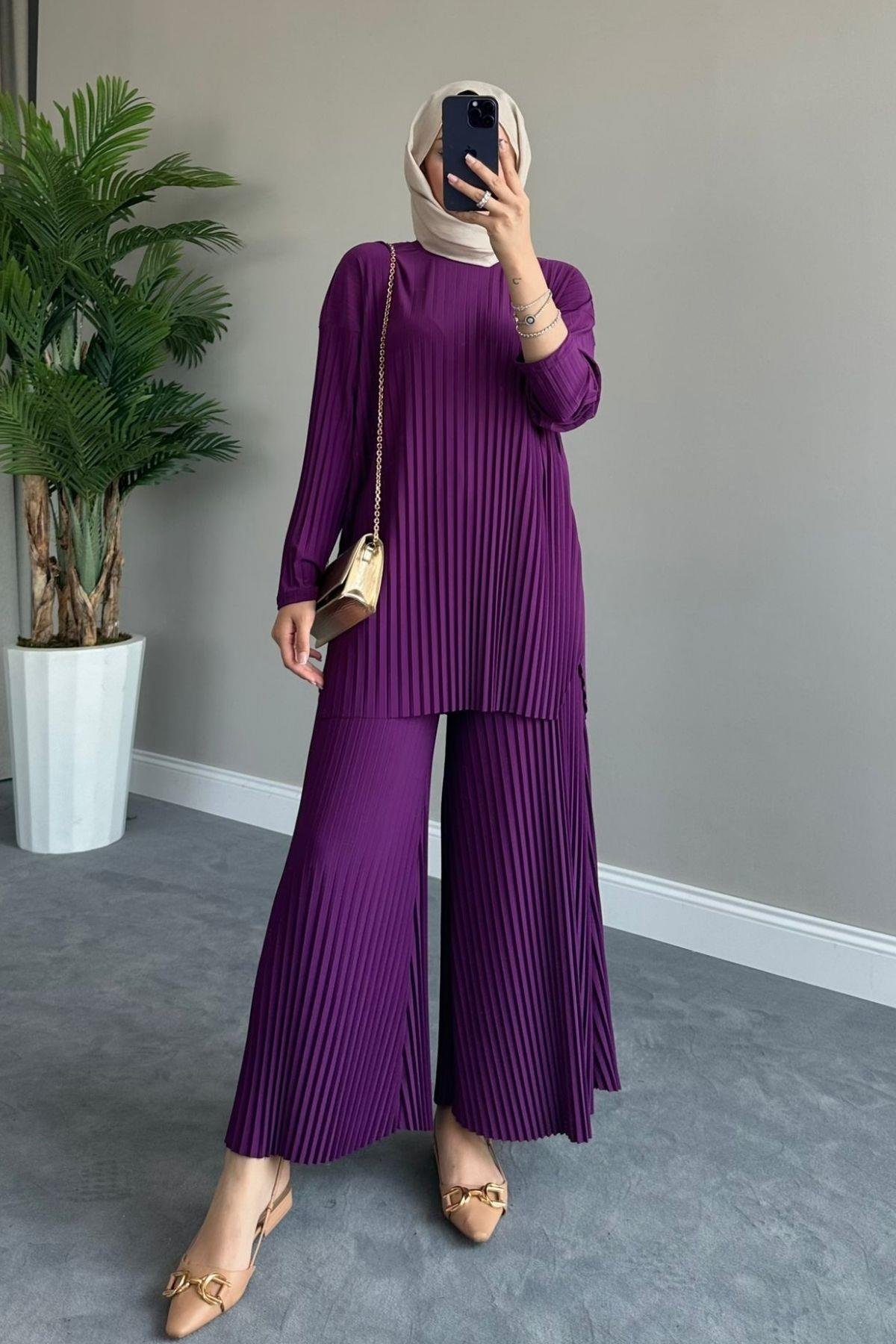 Sandy Takım Pilisoley Mürdüm, Fiyatları Sandy Takım Pilisoley Mürdüm – Haza Moda | Tesettür Giyim