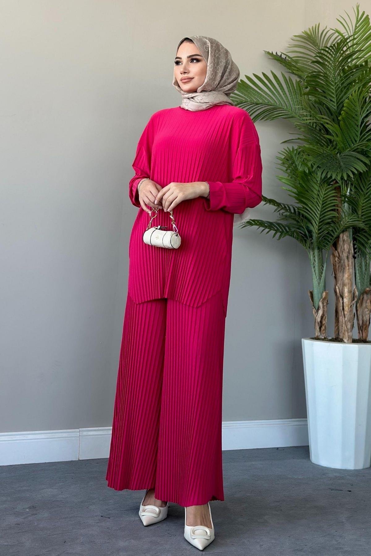 Sandy Suit Pilisoley Pink, Fiyatları Sandy Team Pilisoley Pink - Haza Moda | Hijab Clothing
