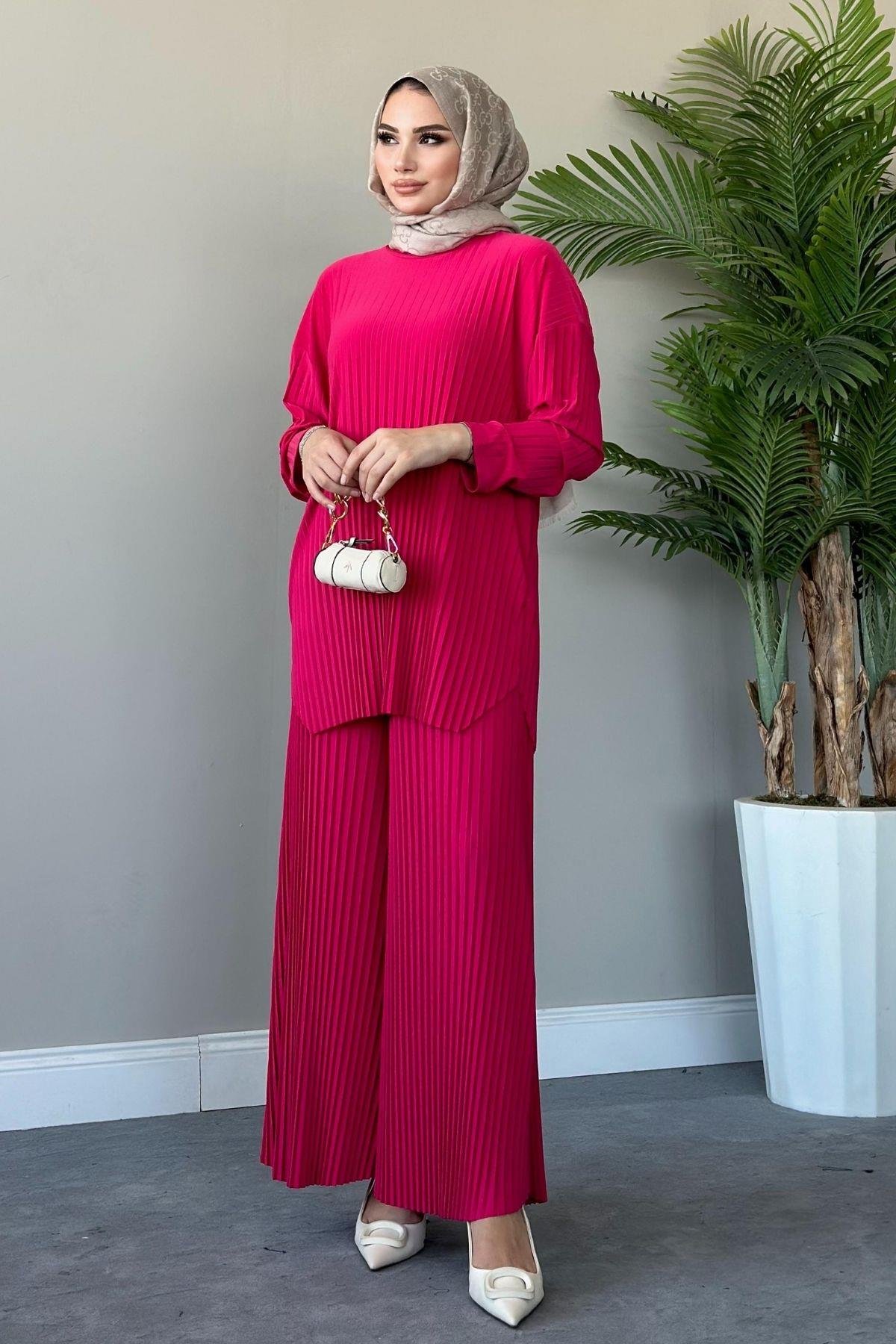 Sandy Suit Pilisoley Pink, Fiyatları Sandy Team Pilisoley Pink - Haza Moda | Hijab Clothing