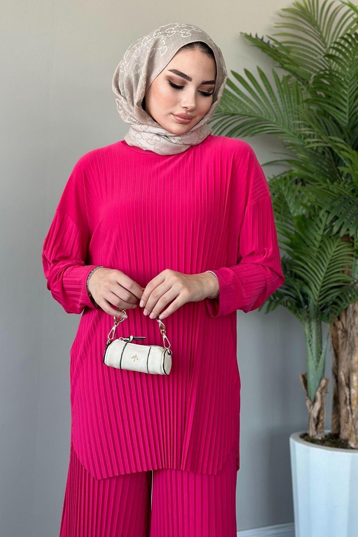 Sandy Suit Pilisoley Pink, Fiyatları Sandy Team Pilisoley Pink - Haza Moda | Hijab Clothing