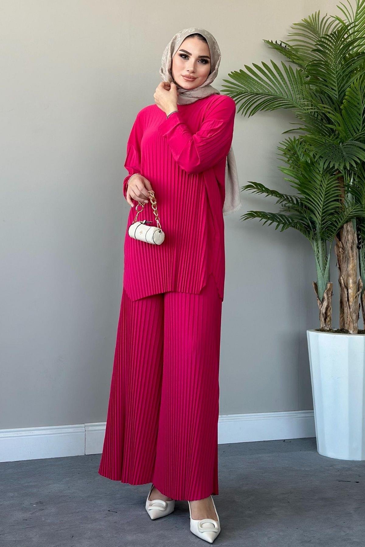 Sandy Suit Pilisoley Pink, Fiyatları Sandy Team Pilisoley Pink - Haza Moda | Hijab Clothing