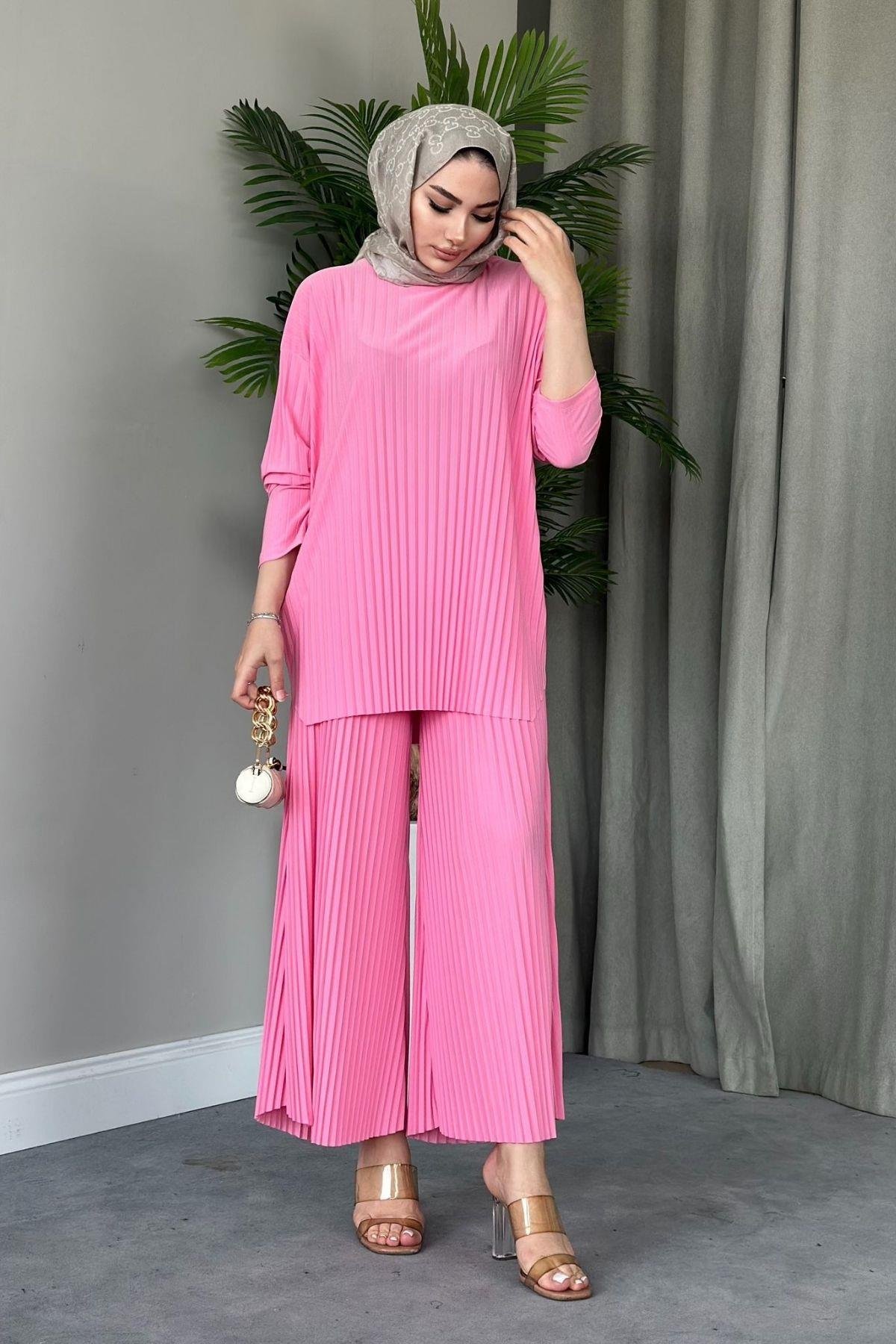 Sandy Takım Pilisoley Şeker Pembe, Fiyatları Haza Moda | Tesettür Giyim | Sandy Takım Pilisoley Şeker Pembe