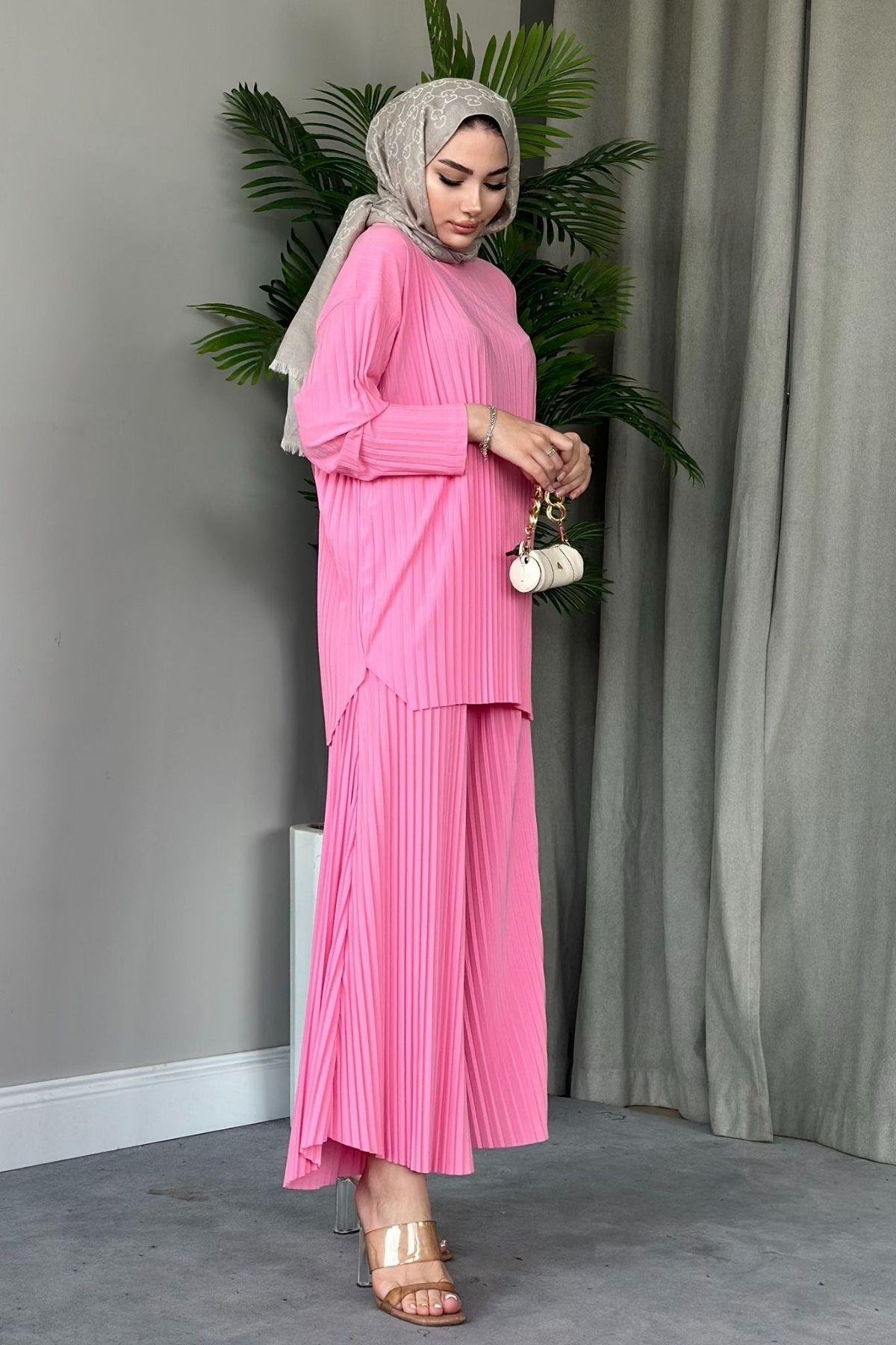 Sandy Takım Pilisoley Şeker Pembe, Fiyatları Haza Moda | Tesettür Giyim | Sandy Takım Pilisoley Şeker Pembe