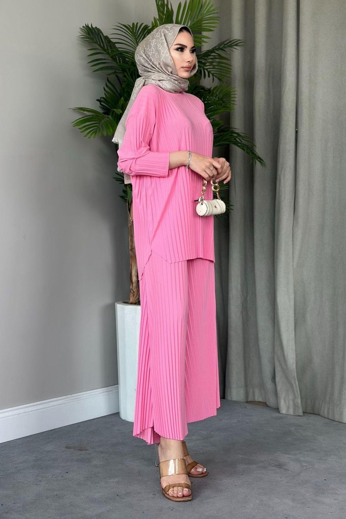 Sandy Takım Pilisoley Şeker Pembe, Fiyatları Haza Moda | Tesettür Giyim | Sandy Takım Pilisoley Şeker Pembe