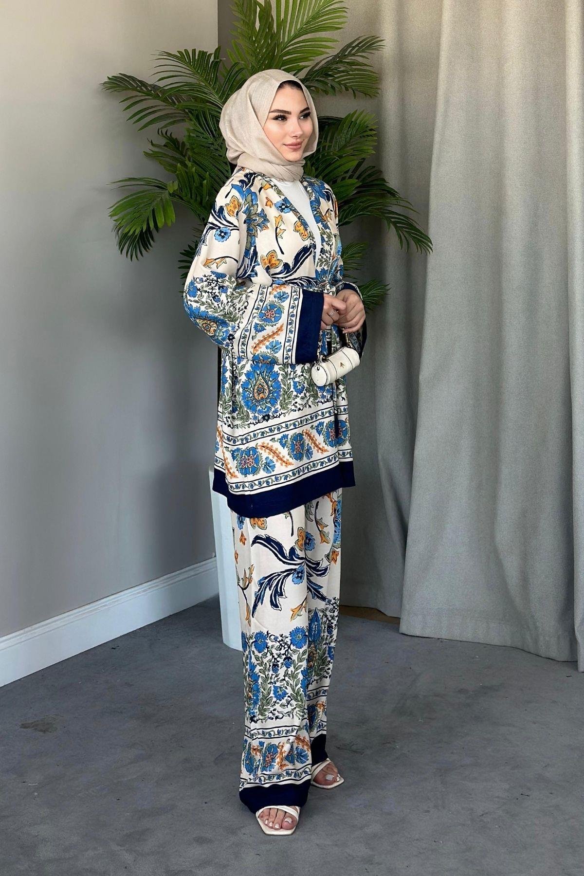 Sarmaşık Viskon Kimono Takım Lacivert, Fiyatları 