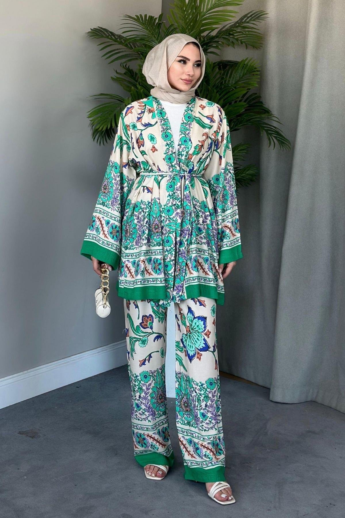 Sarmaşık Viskon Kimono Takım Yeşil, Fiyatları 