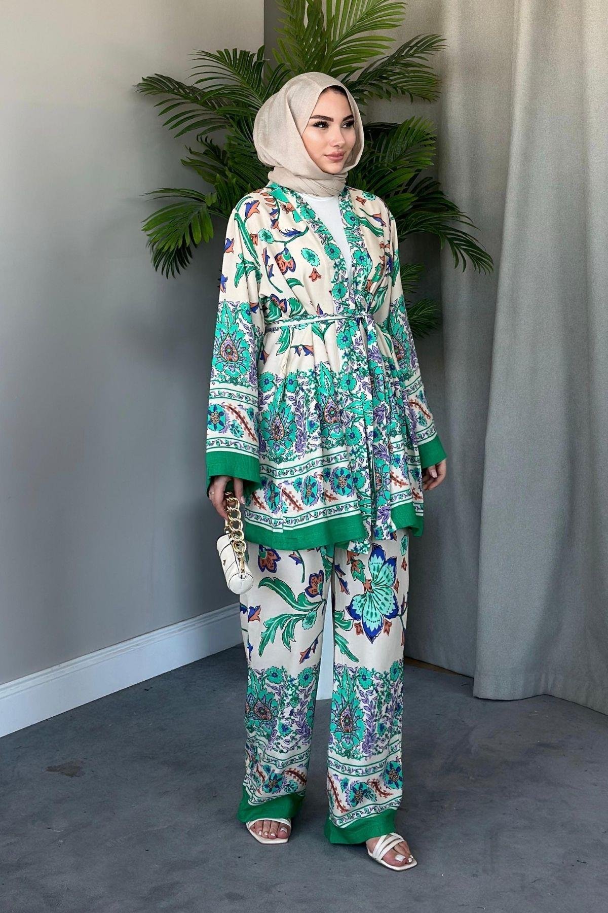 Sarmaşık Viskon Kimono Takım Yeşil, Fiyatları 