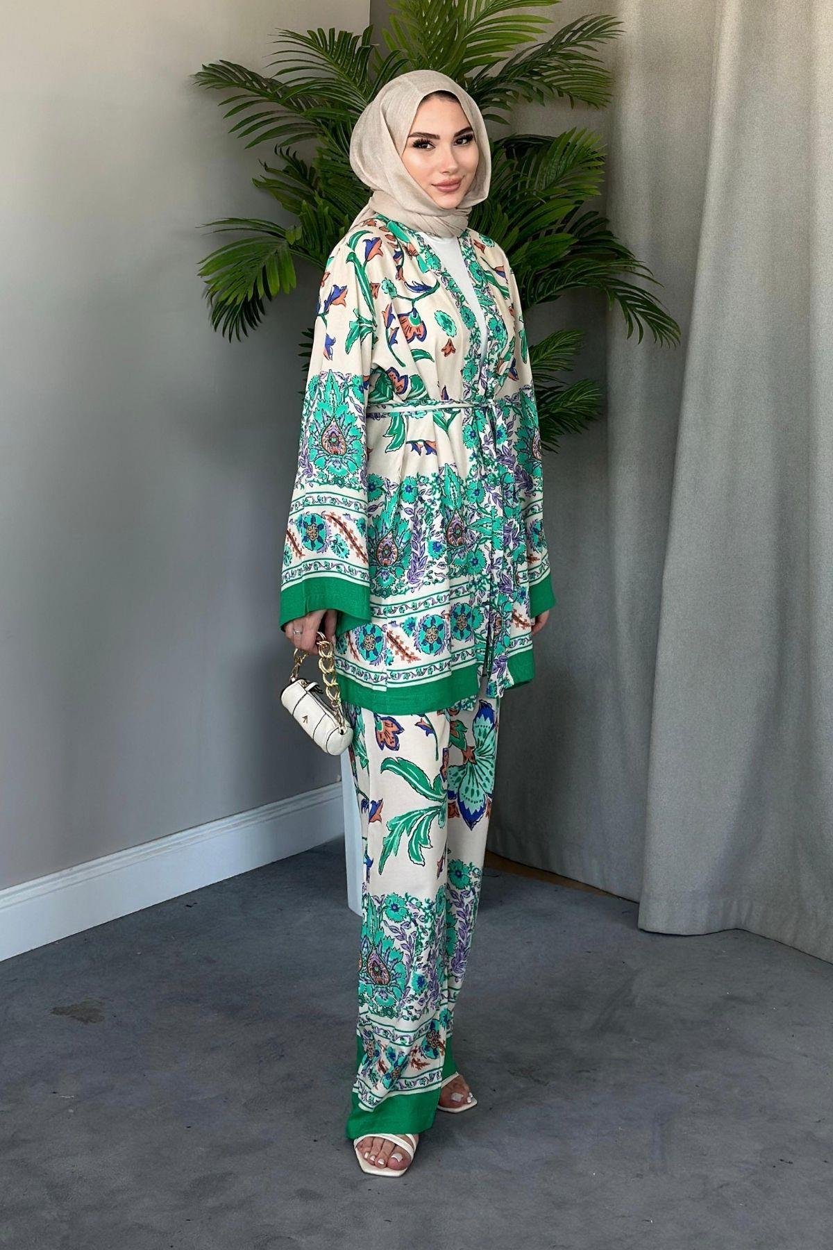 Sarmaşık Viskon Kimono Takım Yeşil, Fiyatları 