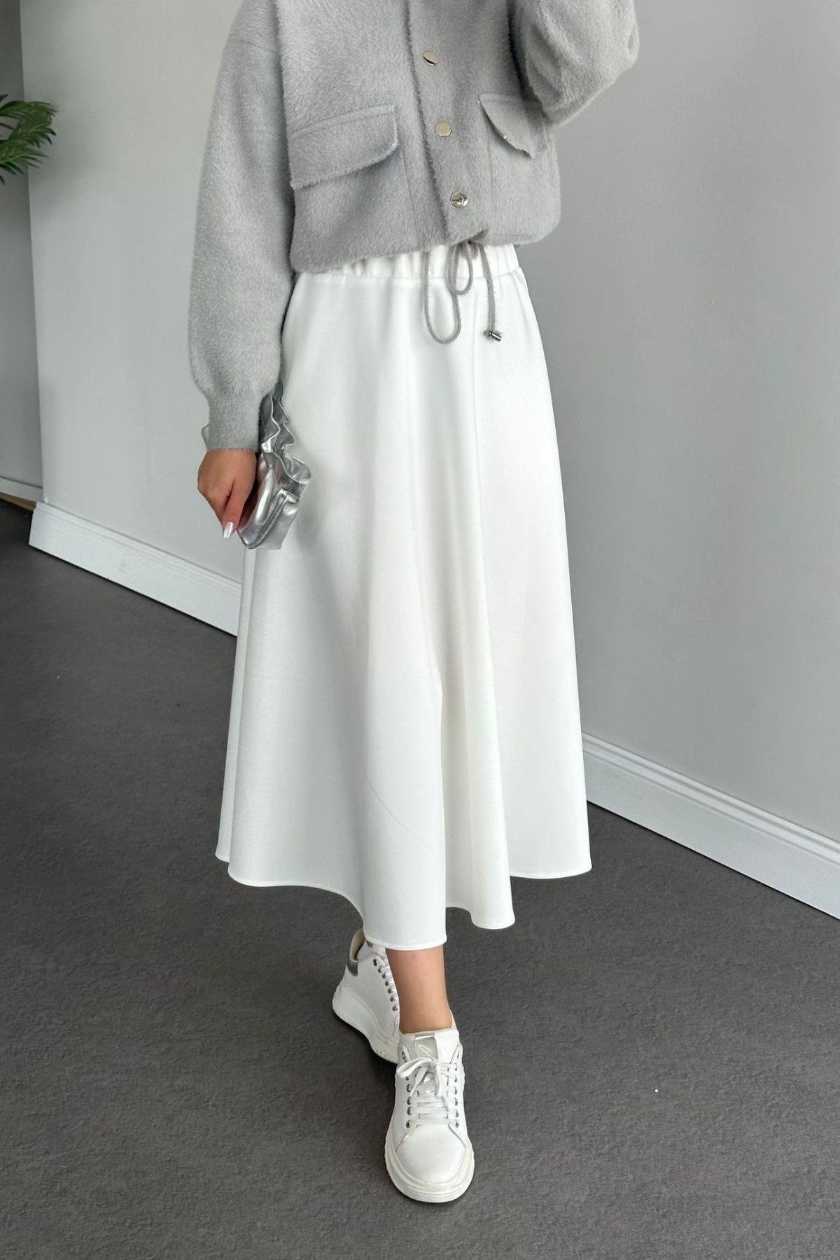 Scuba Etek Ekru, Fiyatları Haza Moda | Tesettür Giyim | Scuba Etek Ekru