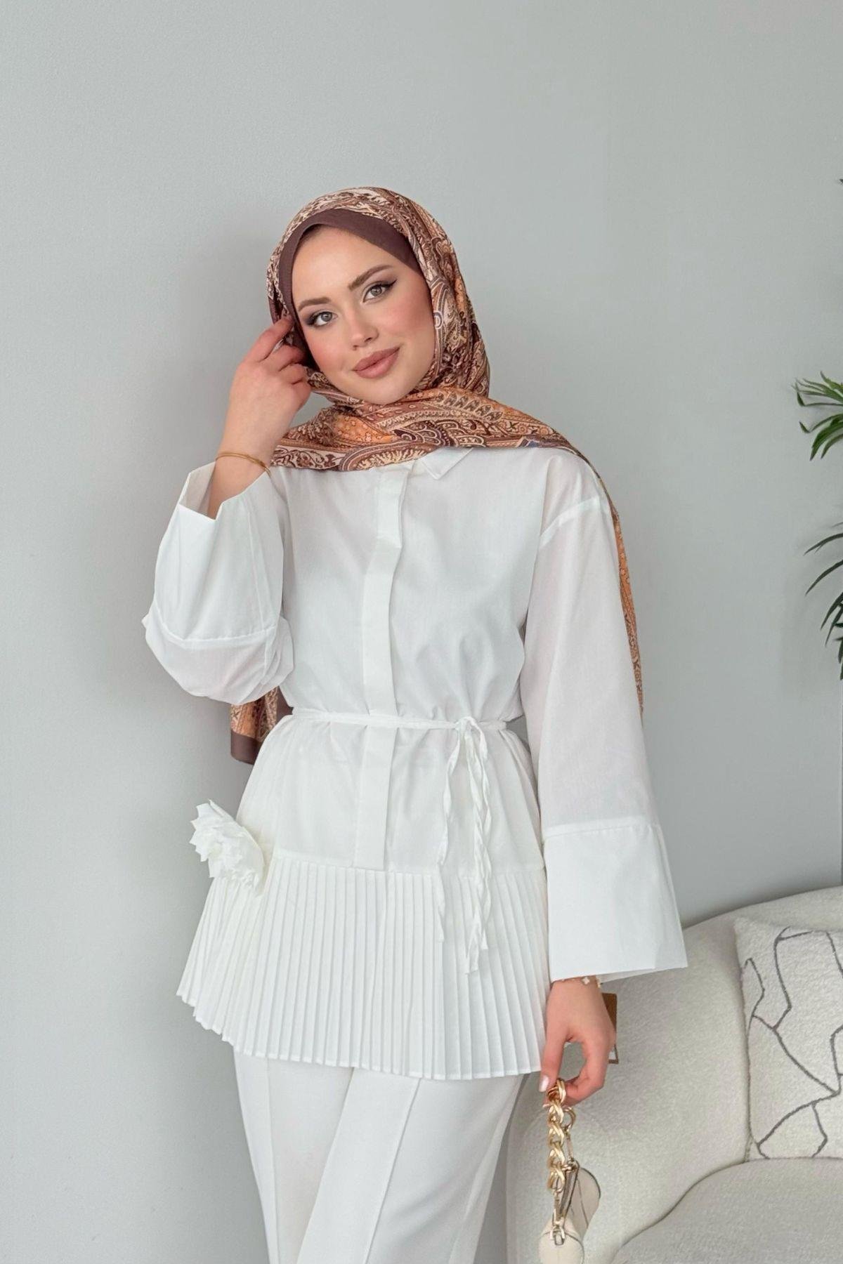 Şeker Piliseli Gömlek Beyaz, Fiyatları Şeker Piliseli Gömlek Beyaz- Haza Moda 